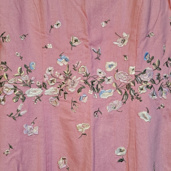 Chadwick's Linen Blend Embroidered Dress Women's Size 4 Floral Pink Sleeveless - Picture 4 of 7